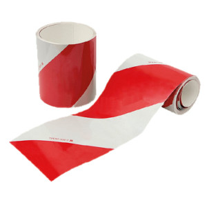 Páska reflexní šrafovaná š.141 mm, LEVÁ, metráž, samolepka bíločervená
